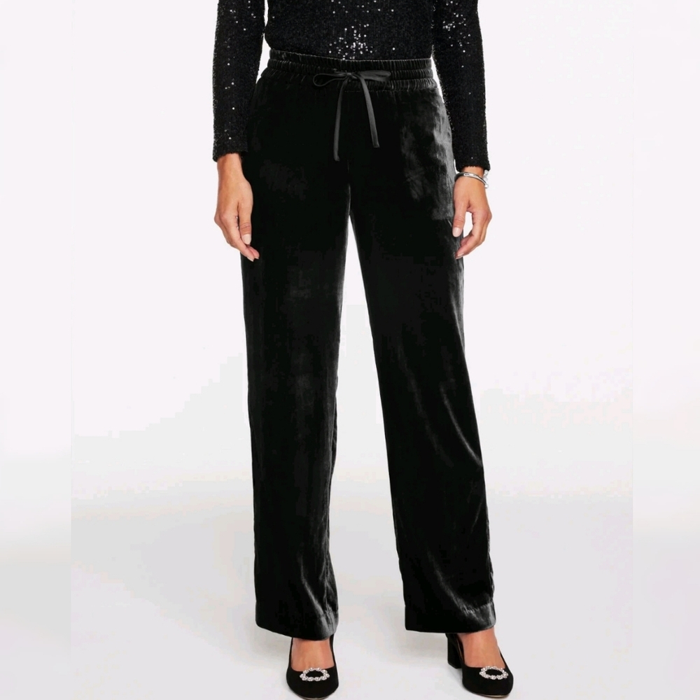 Talbots Plus Petite Velvet Pull On Straight Leg Pants 2XP Black NEW 2025